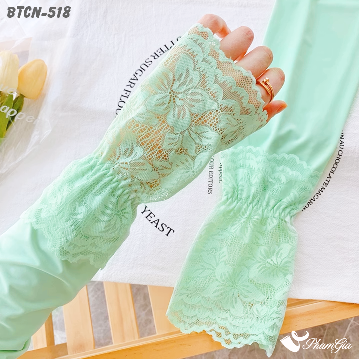 Găng Tay Ống Chống Nắng Đăng Ten Hạ Nhiệt Cao Cấp Màu Xanh Mint