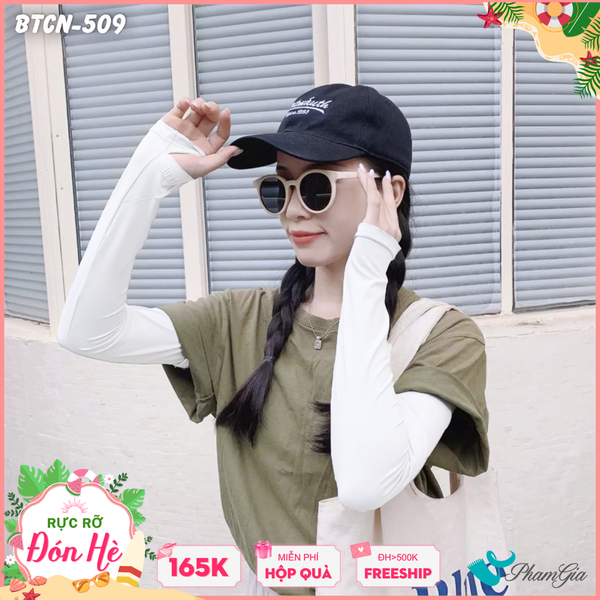 Găng Tay Ống Chống Nắng Slim-Fit Hạ Nhiệt Cao Cấp Màu Trắng (BTCN509)