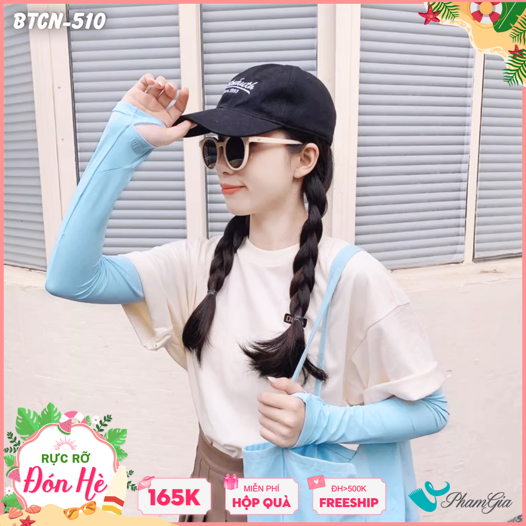 Găng Tay Ống Chống Nắng Slim-Fit Hạ Nhiệt Cao Cấp Màu Xanh Baby