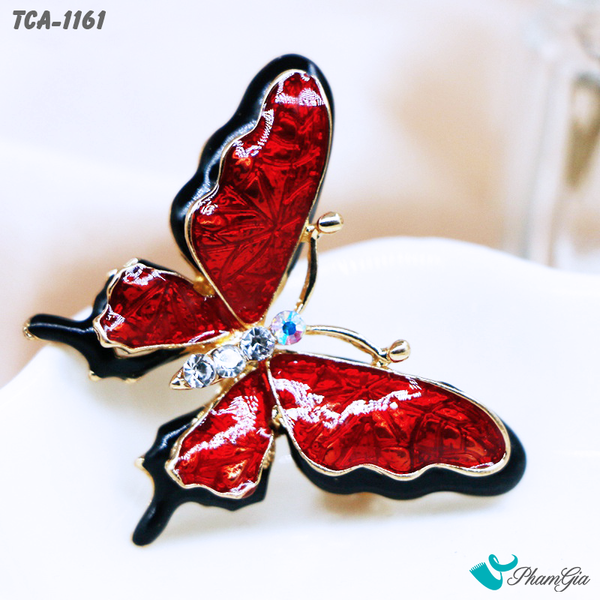 Ghim Cài Áo Bướm Tráng Men Đính Đá Phong Cách Vintage (TCA1161)