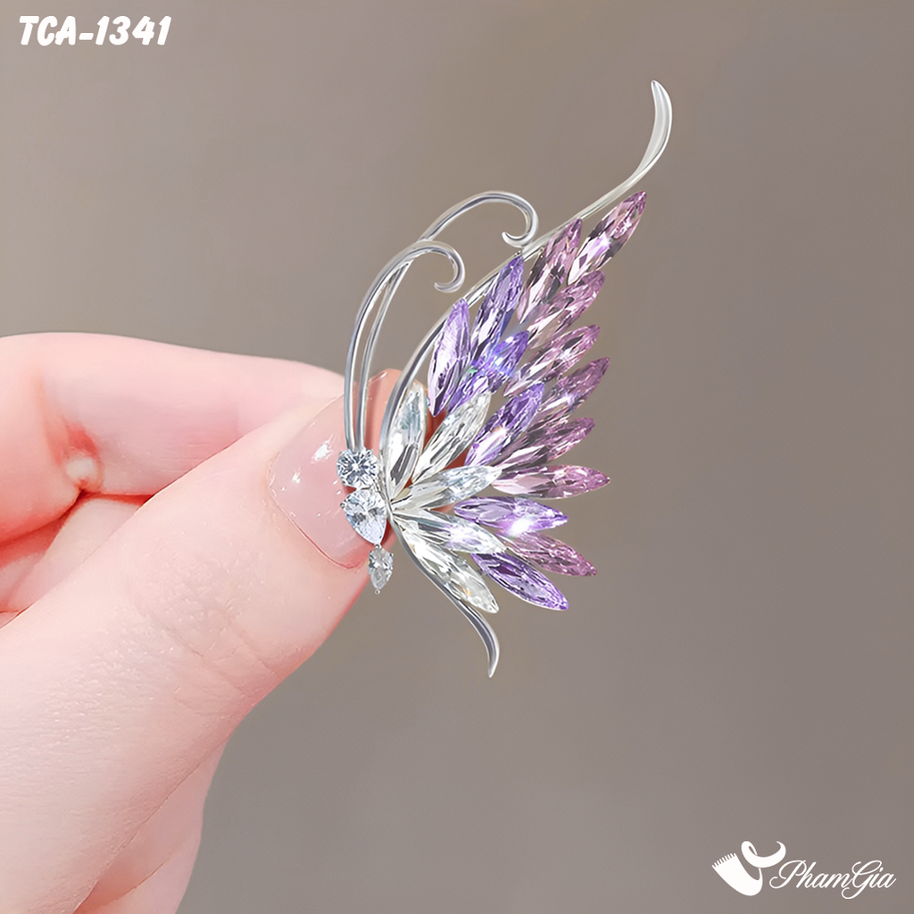 Ghim Cài Áo Cánh Bướm Đính Đá Pha Lê Tím Thanh Lịch (TCA1341)