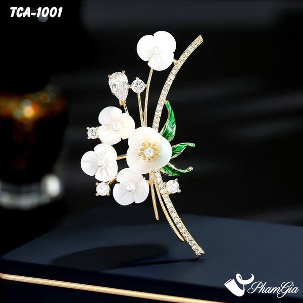 Ghim Cài Áo Cành Hoa Tuyết Mai Trắng Đính Đá Thanh Lịch (TCA1001)