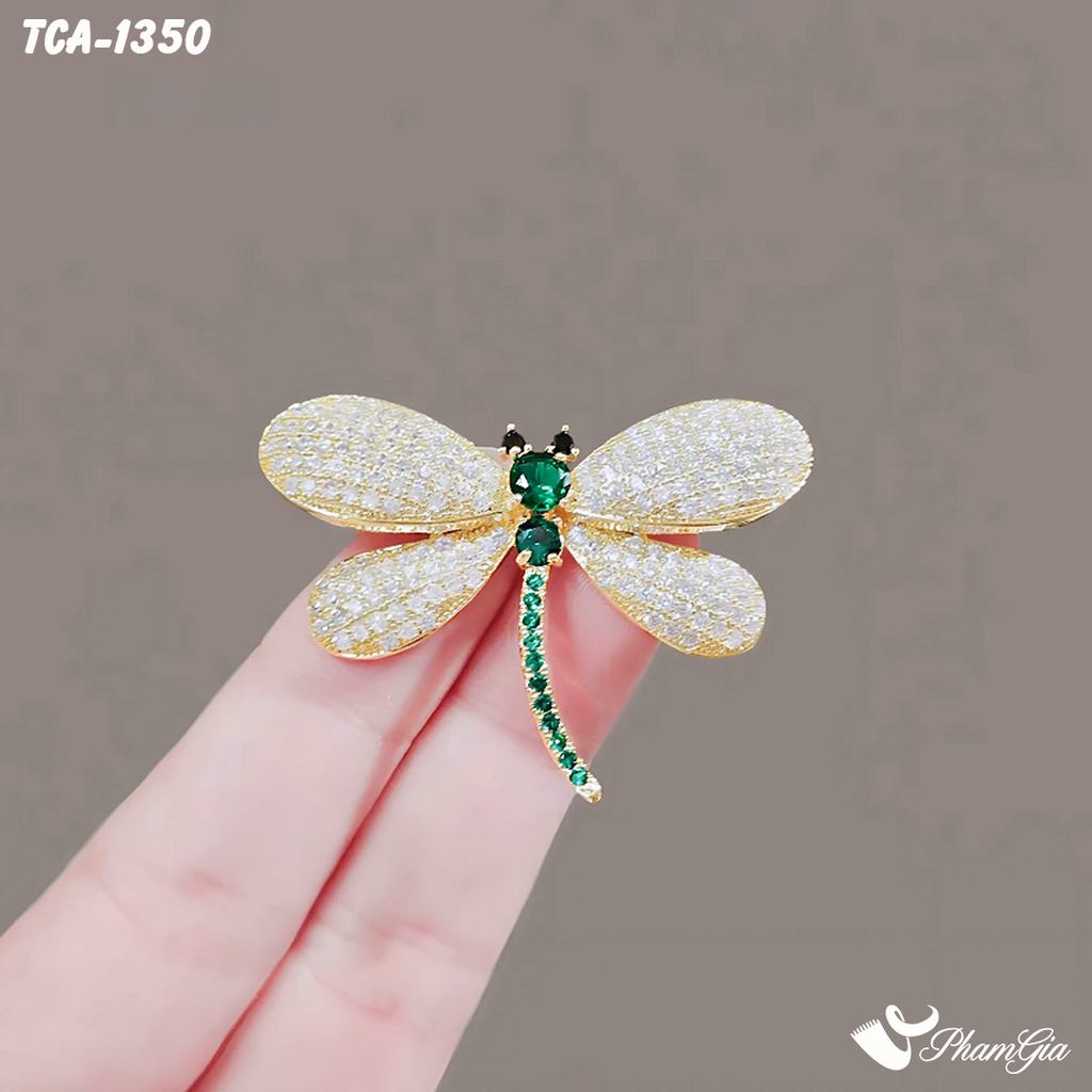 Ghim Cài Áo Chuồn Chuồn Đính Đá Xanh Thanh Lịch (TCA1350)