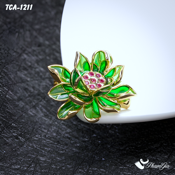 Ghim Cài Áo Hoa Sen Xanh Tráng Men Tinh Tế (TCA1211)