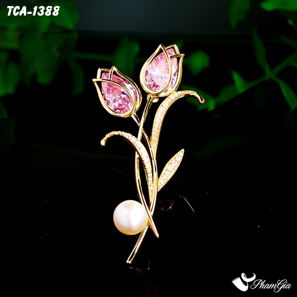 Ghim Cài Áo Hoa Tulip Đính Đá Hồng Ngọc Sang Trọng (TCA1388)