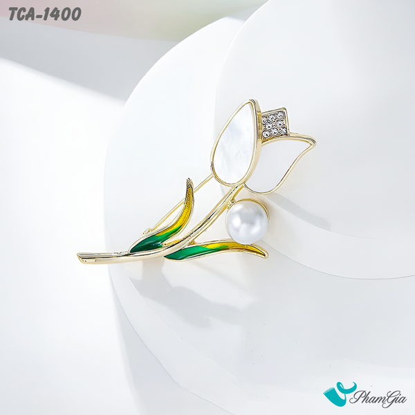 Ghim Cài Áo Hoa Tulip Xà Cừ Đính Ngọc Tinh Tế (TCA1400)