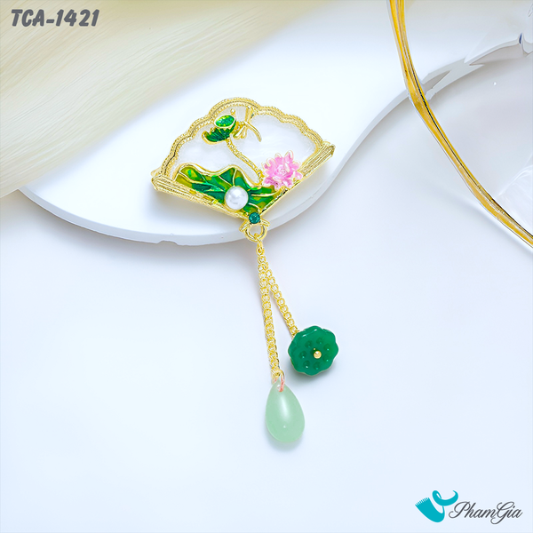 Ghim Cài Áo Quạt Hoa Sen Xà Cừ Trang Nhã (TCA1421)