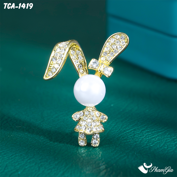 Ghim Cài Áo Thỏ Vàng Đính Ngọc Trai Dễ Thương (TCA1419)