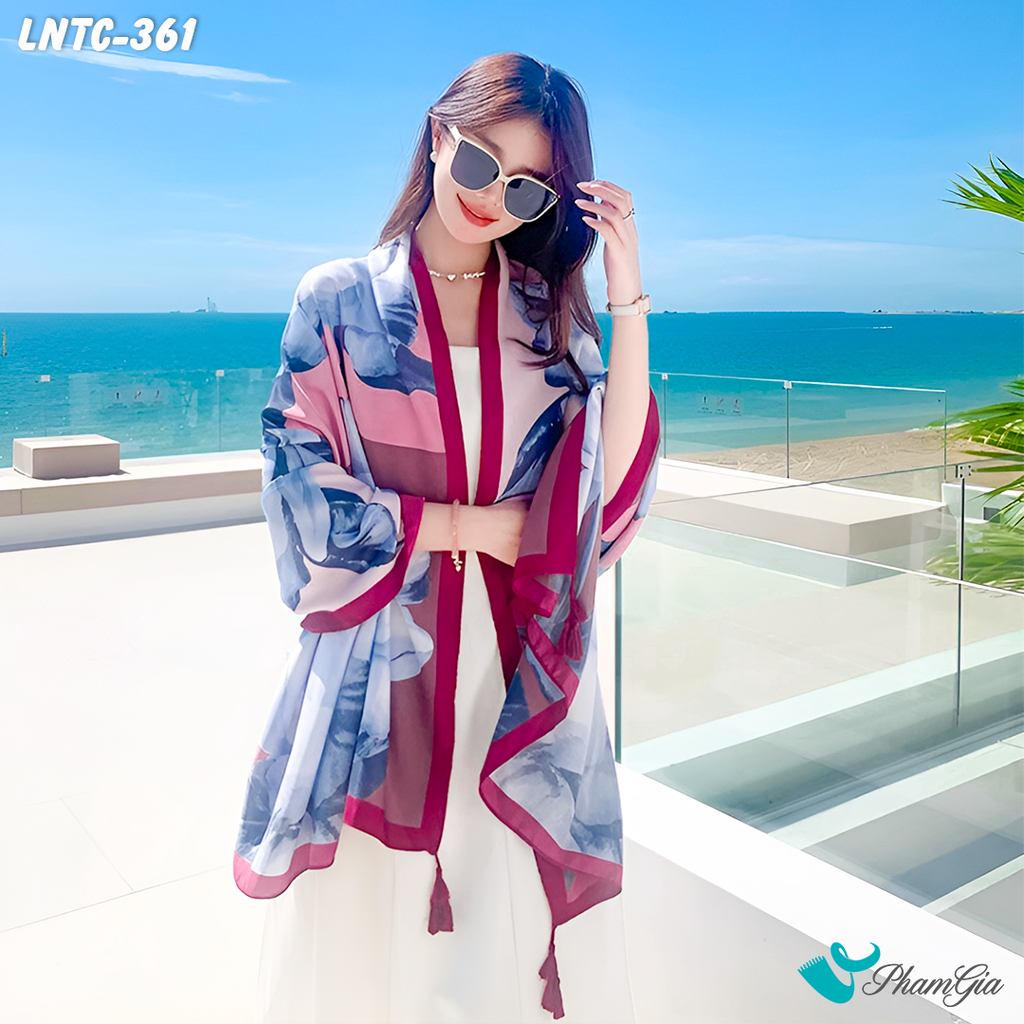Người Mẫu Choàng Khăn Choàng Linen Boho Họa Tiết Thổ Cẩm Phối Hoa Màu Xám Thanh Lịch