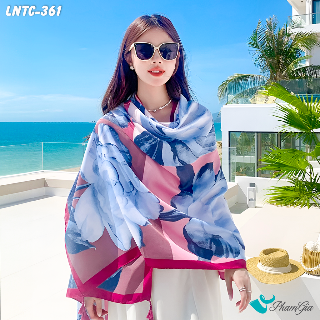 Model Choàng Khăn Choàng Linen Boho Họa Tiết Thổ Cẩm Phối Hoa Màu Xám Thanh Lịch