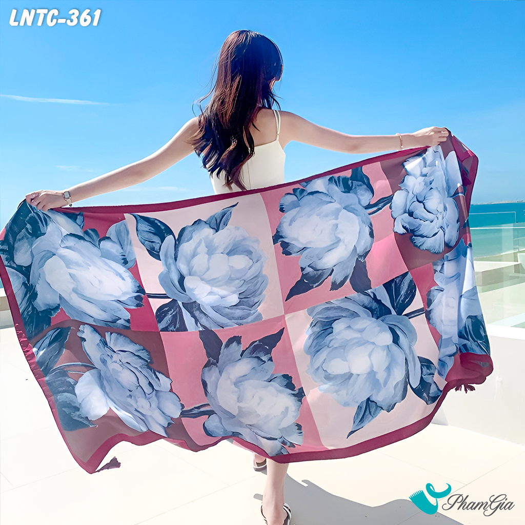 Họa Tiết Khăn Choàng Linen Boho Họa Tiết Thổ Cẩm Phối Hoa Màu Xám Thanh Lịch