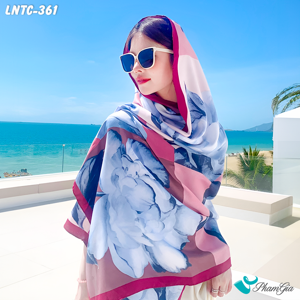 Góc Nghiêng Khăn Choàng Linen Boho Họa Tiết Thổ Cẩm Phối Hoa Màu Xám Thanh Lịch