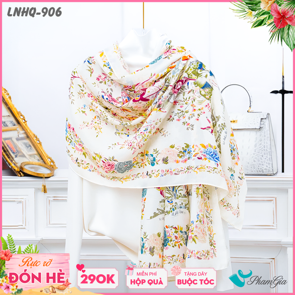 Khăn Choàng Linen Phong Cách Hàn Quốc Họa Tiết Hoa Lá Nhiều Màu Nữ Tính (LNHQ906)