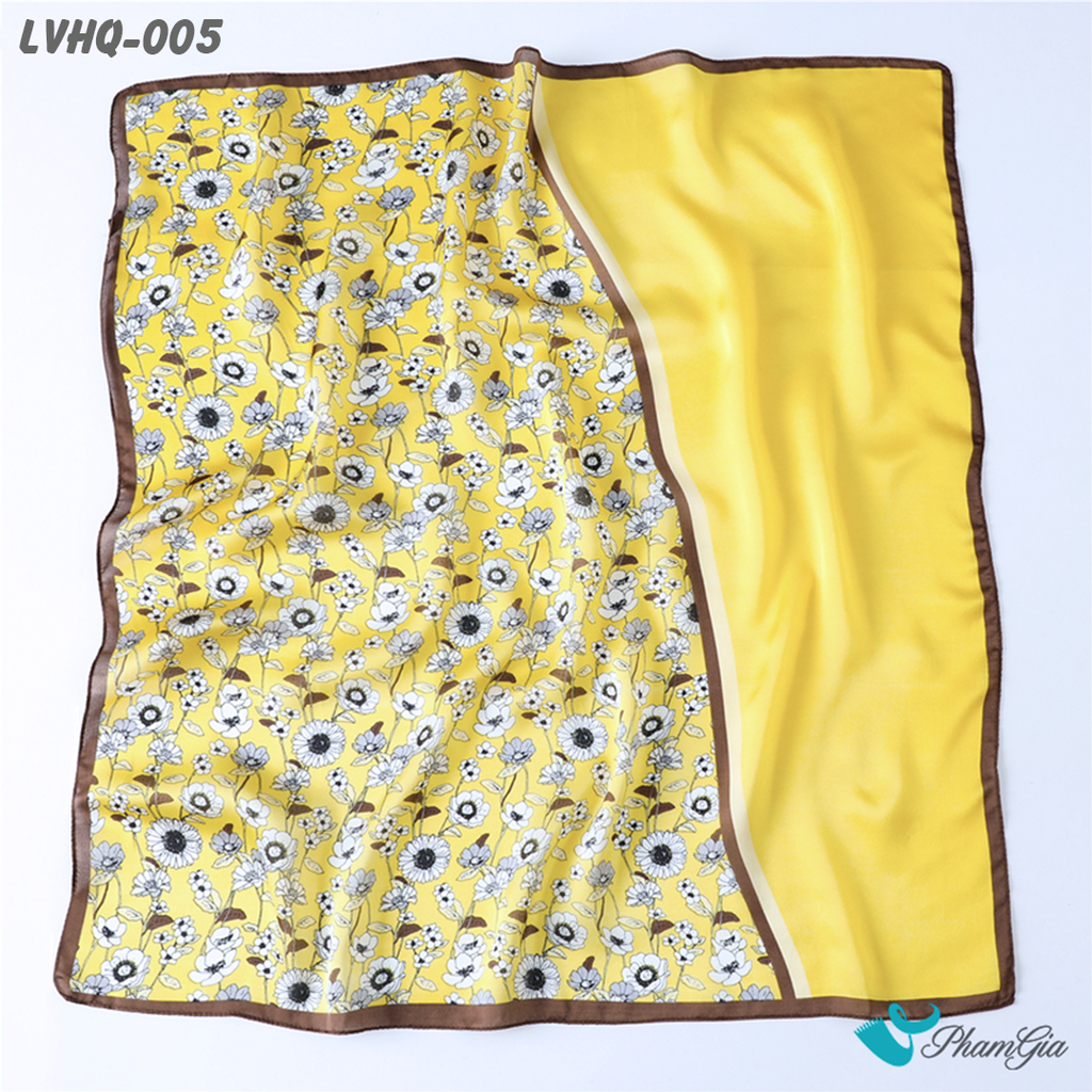 Góc Tổng Thể Khăn Lụa Vuông 70*70cm Phong Cách Hàn Quốc Họa Tiết Hoa Nhí Màu Vàng