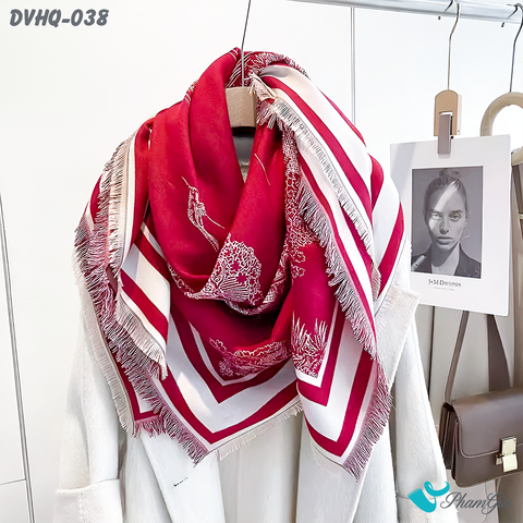 Góc Nghiêng Khăn Choàng Dạ Cashmere Vuông Phong Cách Hàn Quốc Cao Cấp Họa Tiết Cây Cổ Thụ Màu Đỏ
