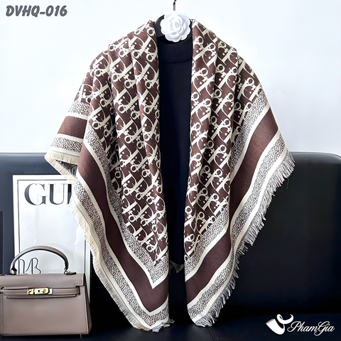Góc Thẳng Khăn Choàng Dạ Cashmere Vuông Phong Cách Hàn Quốc Cao Cấp Họa Tiết Retro Màu Nâu Tây