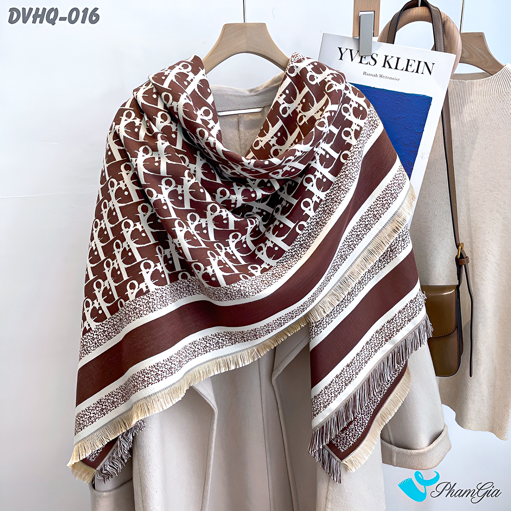 Họa Tiết Khăn Choàng Dạ Cashmere Vuông Phong Cách Hàn Quốc Cao Cấp Họa Tiết Retro Màu Nâu Tây
