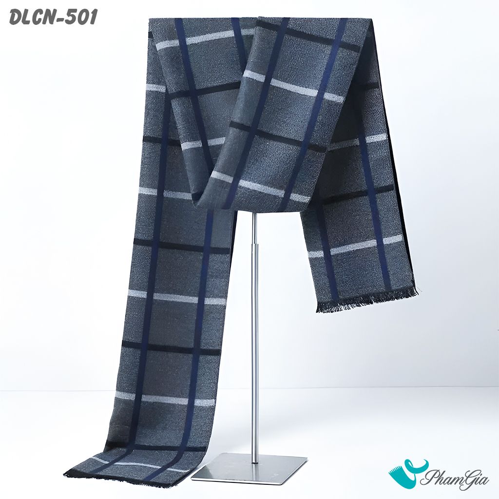 Họa Tiết Khăn Choàng Dạ Cashmere Nam Cao Cấp Họa Tiết Caro Tattersall Màu Xám Ghi