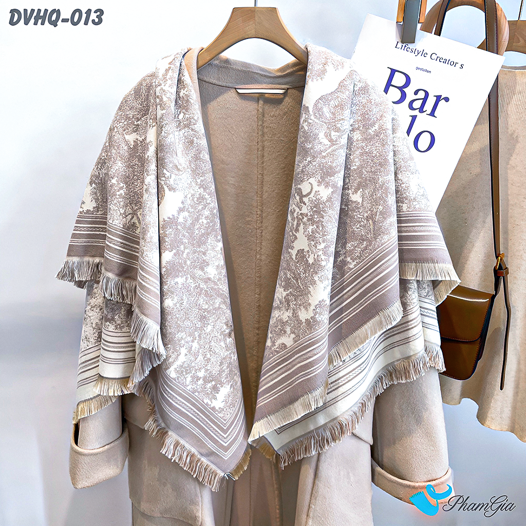 Góc Thẳng Khăn Choàng Dạ Cashmere Vuông Phong Cách Hàn Quốc Cao Cấp Họa Tiết Tranh Rừng Cổ Điển Màu Bạc Xỉu