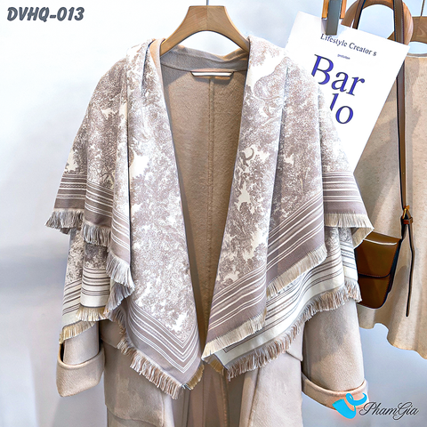 Góc Thẳng Khăn Choàng Dạ Cashmere Vuông Phong Cách Hàn Quốc Cao Cấp Họa Tiết Tranh Rừng Cổ Điển Màu Bạc Xỉu