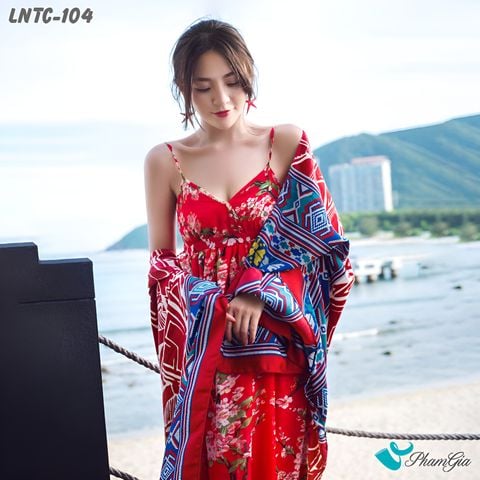 Khăn Choàng Linen Boho Họa Tiết Thổ Cẩm Tribal Màu Đỏ Đô Phối Viền Xanh Cá Tính (LNTC104)