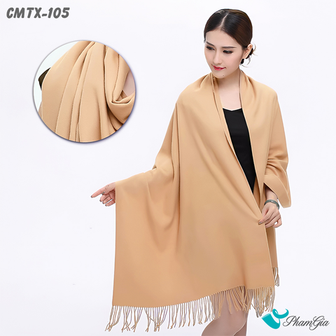 Người Mẫu Choàng Khăn Choàng Cashmere Trơn Cao Cấp Màu Bạc Xỉu