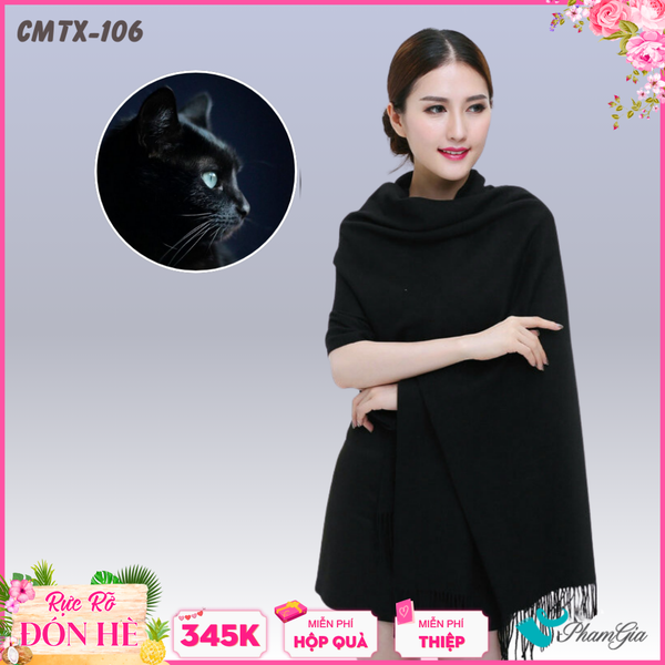 Khăn Choàng Cashmere Trơn Cao Cấp Màu Đen Mun (CMTX106)