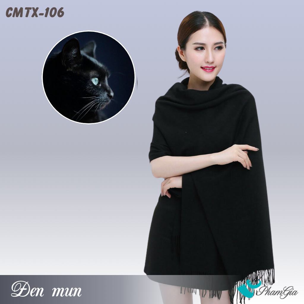 Khăn Choàng Cashmere Trơn Cao Cấp Màu Đen Mun