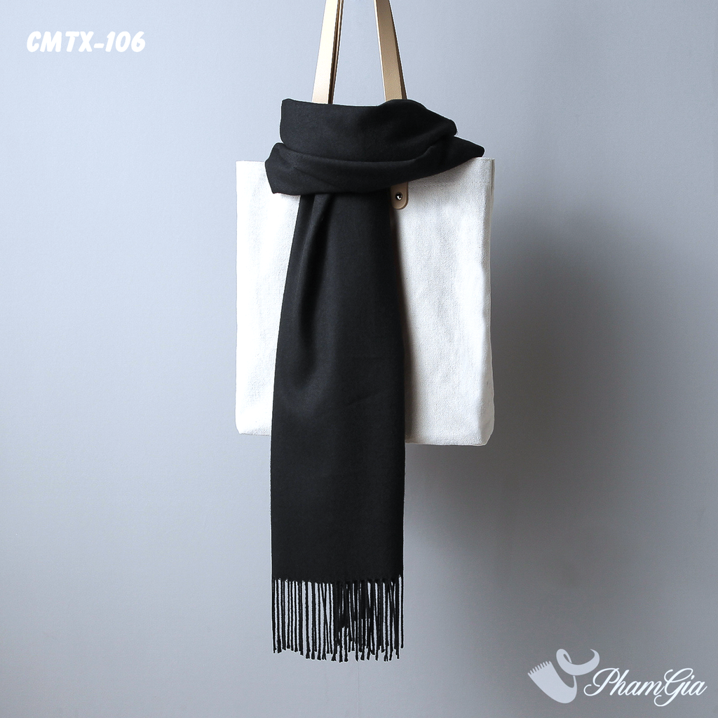 Góc Thẳng Khăn Choàng Cashmere Trơn Cao Cấp Màu Đen Mun