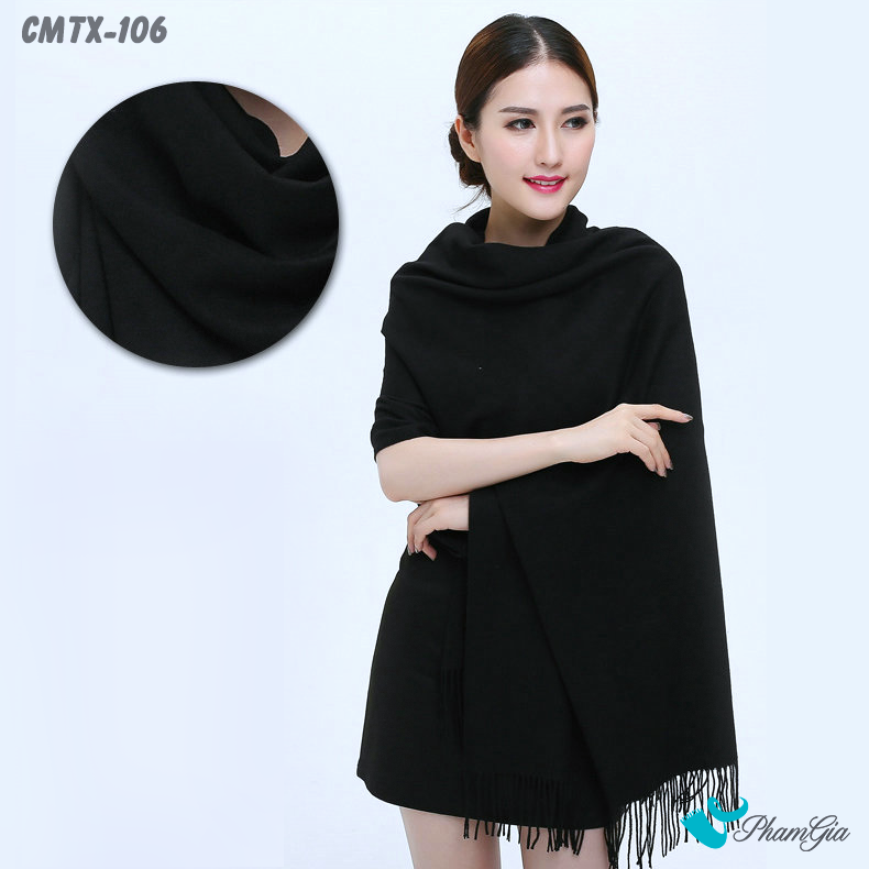 Khăn Choàng Cashmere Trơn Cao Cấp Màu Đen Mun