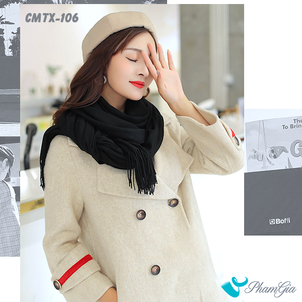 Model Choàng Khăn Choàng Cashmere Trơn Cao Cấp Màu Đen Mun