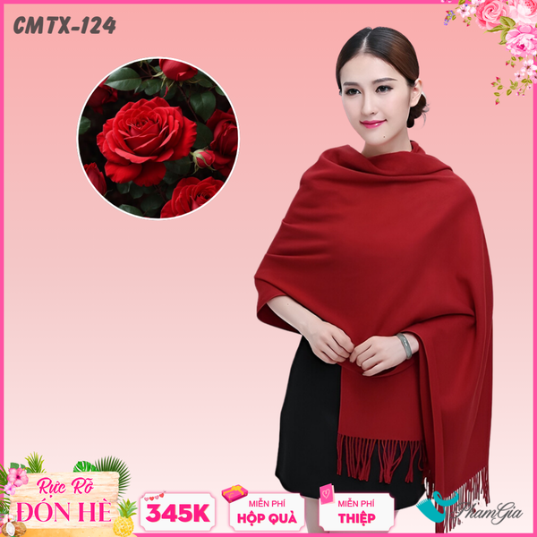 Khăn Choàng Cashmere Trơn Cao Cấp Màu Đỏ Đô (CMTX124)