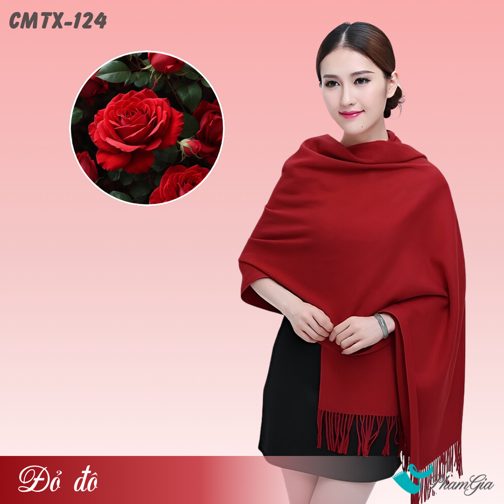 Khăn Choàng Cashmere Trơn Cao Cấp Màu Đỏ Đô