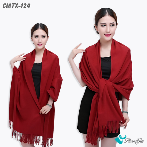 Model Choàng Khăn Choàng Cashmere Trơn Cao Cấp Màu Đỏ Đô