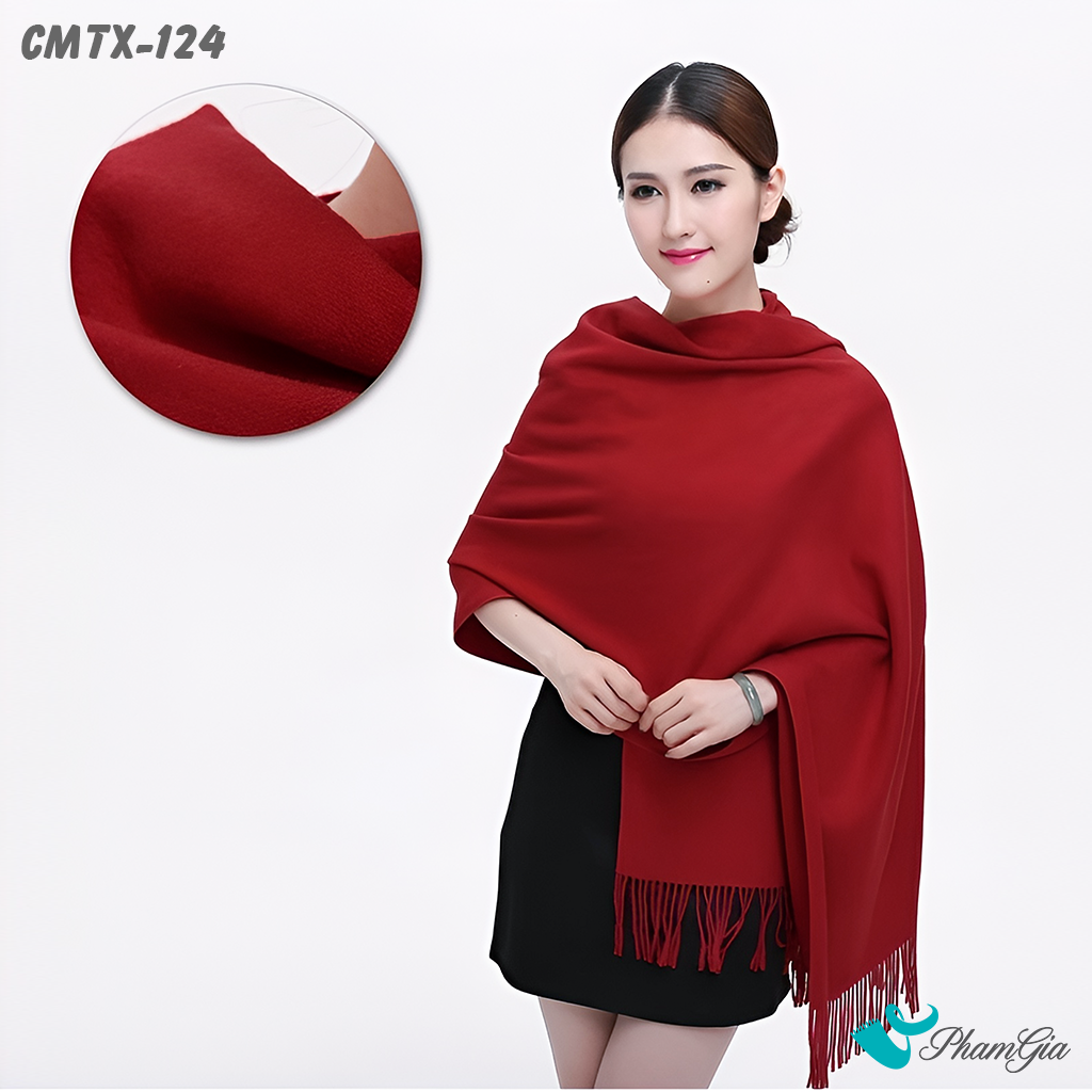 Khăn Choàng Cashmere Trơn Cao Cấp Màu Đỏ Đô