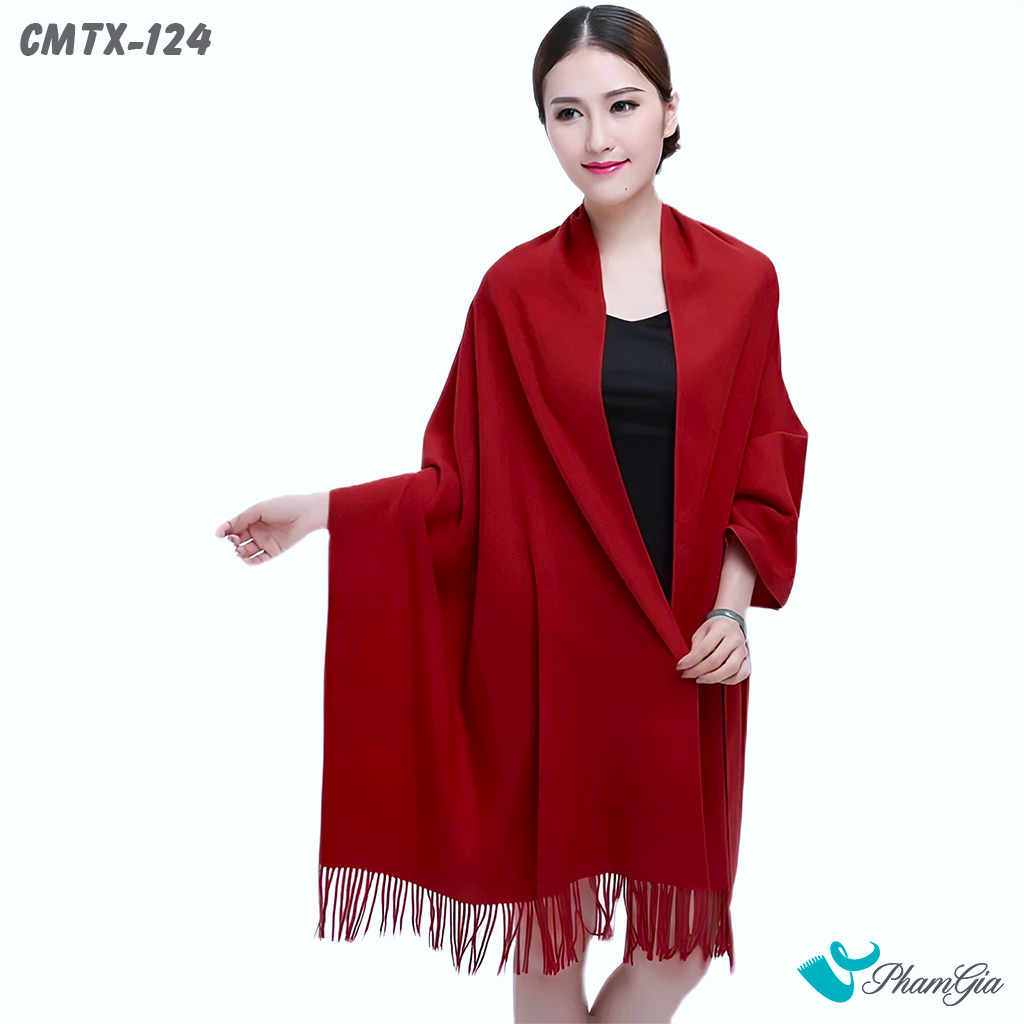 Người Mẫu Choàng Khăn Choàng Cashmere Trơn Cao Cấp Màu Đỏ Đô