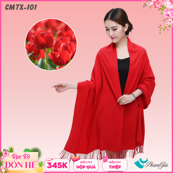 Khăn Choàng Cashmere Trơn Cao Cấp Màu Đỏ Tươi  (CMTX101)