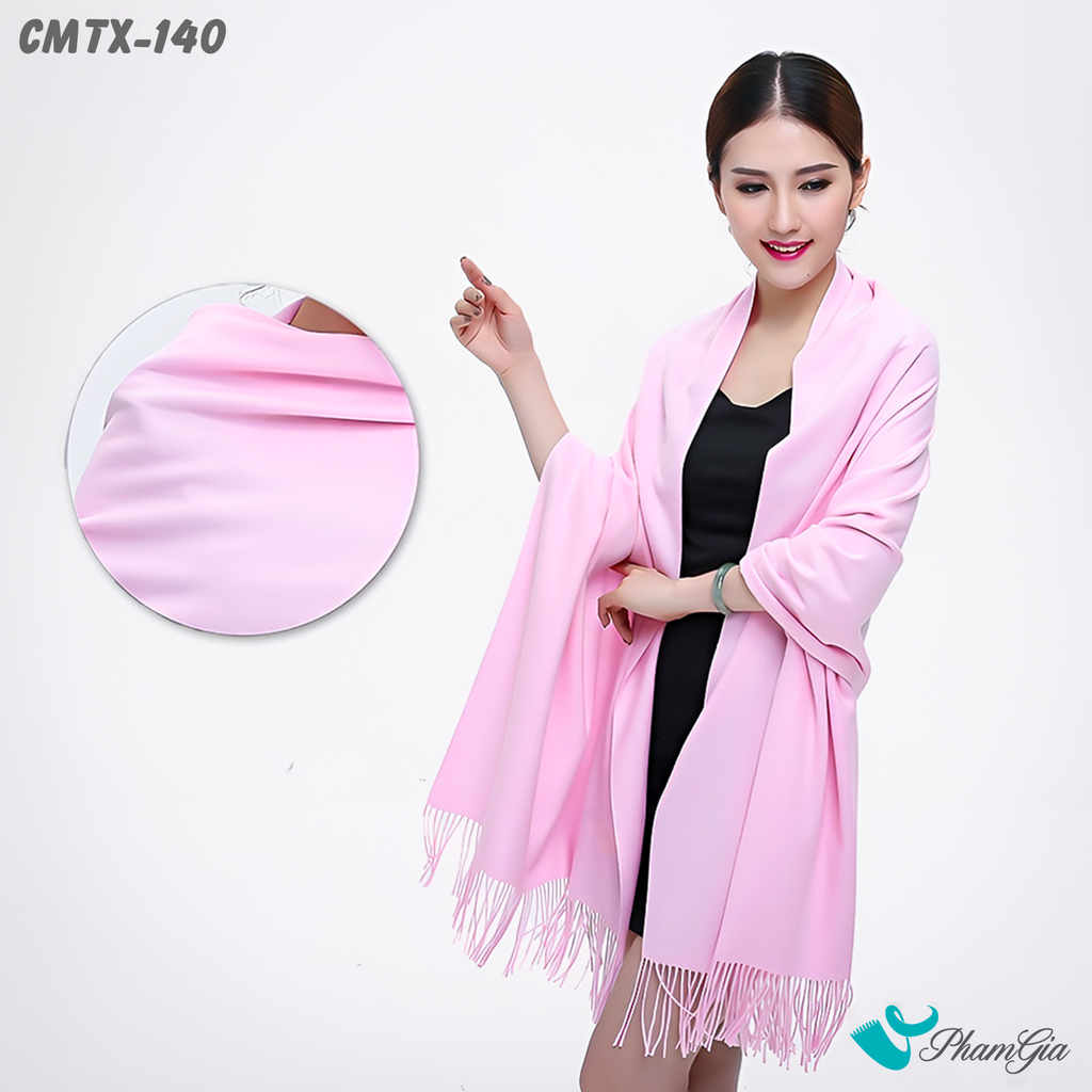 Người Mẫu Choàng Khăn Choàng Cashmere Trơn Cao Cấp Màu Hồng Baby
