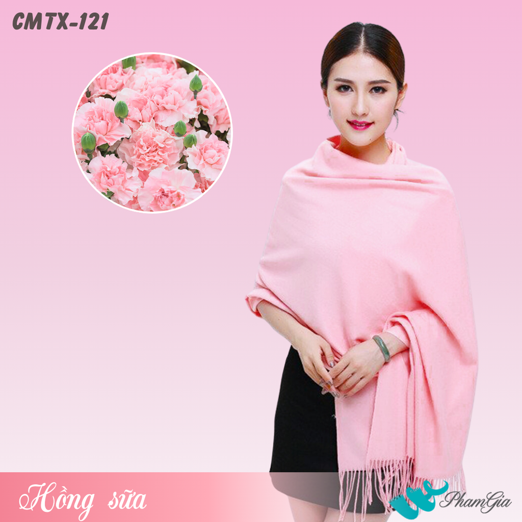Khăn Choàng Cashmere Trơn Cao Cấp Màu Hồng Sữa