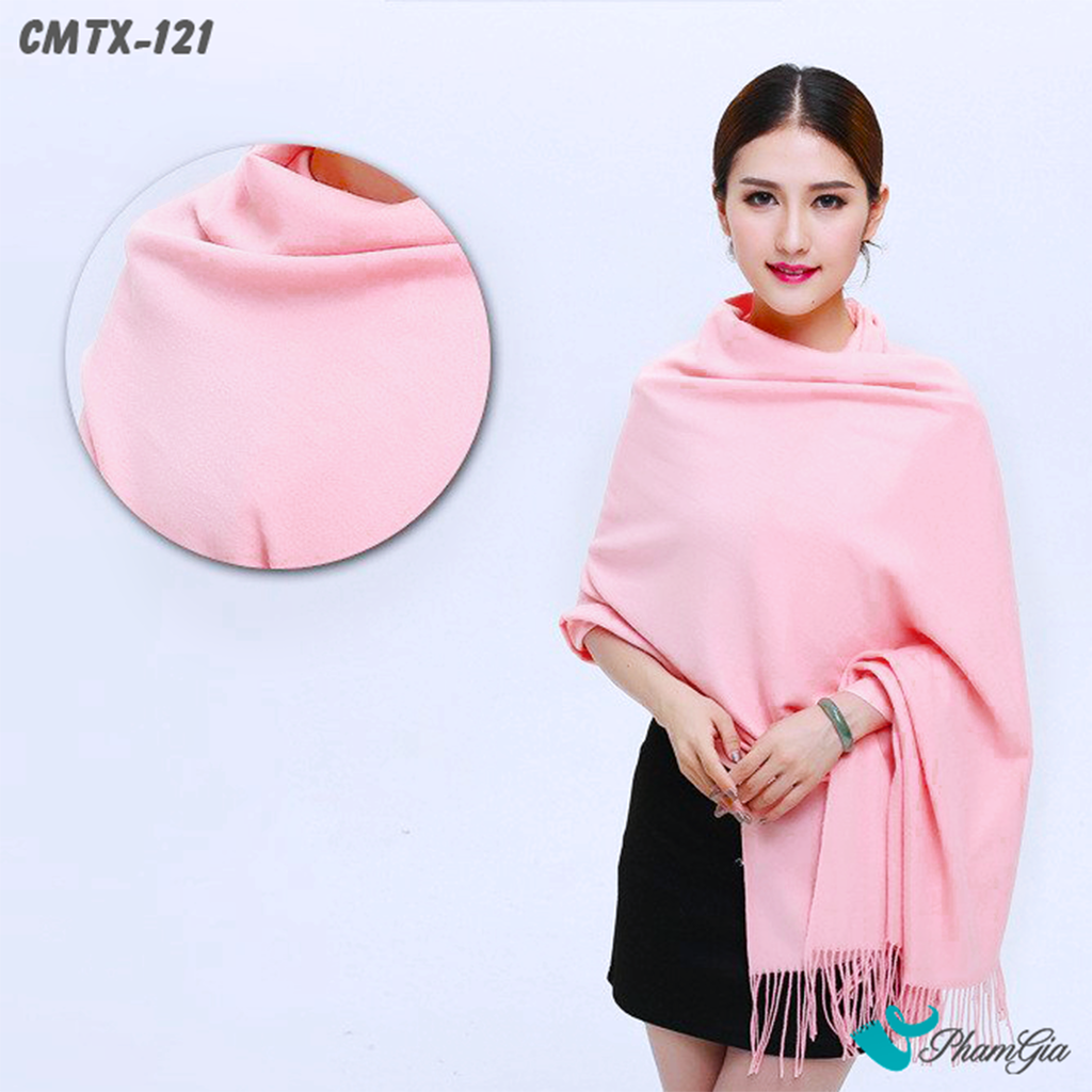 Khăn Choàng Cashmere Trơn Cao Cấp Màu Hồng Sữa