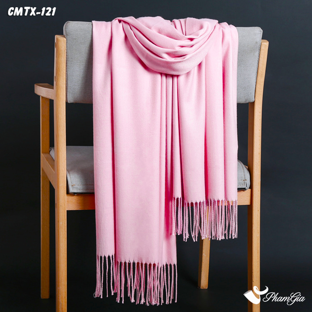 Nghiêng Phải Khăn Choàng Cashmere Trơn Cao Cấp Màu Hồng Sữa