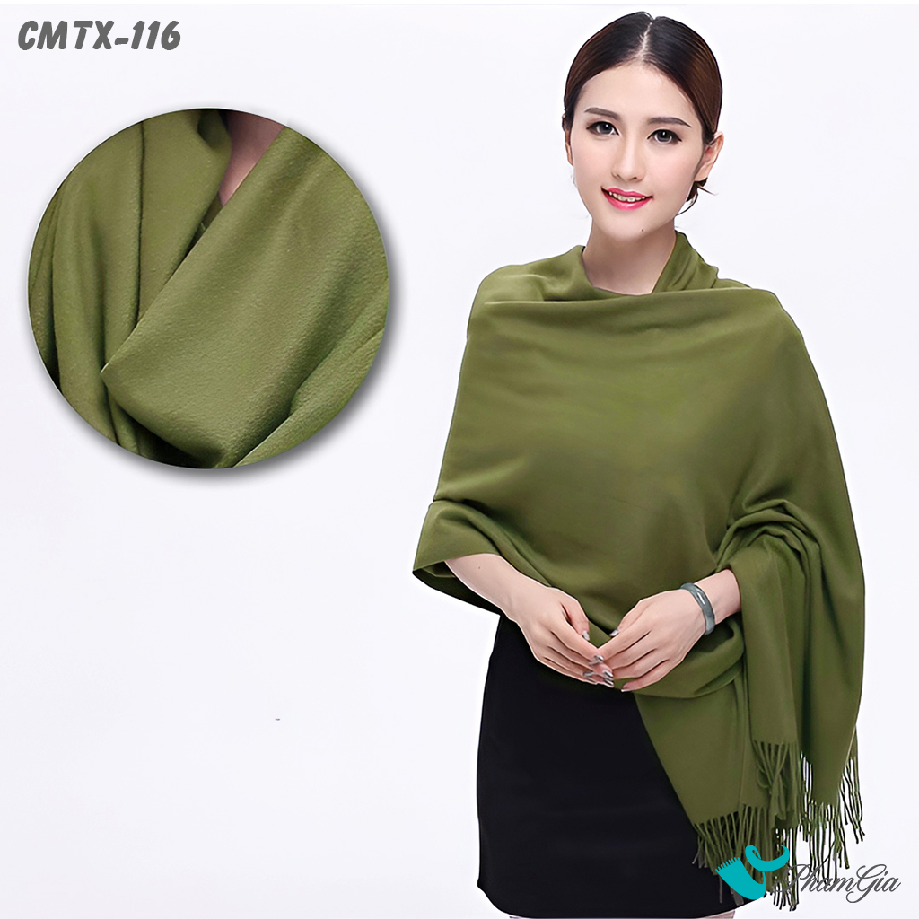 Khăn Choàng Cashmere Trơn Cao Cấp Màu Xanh Rêu