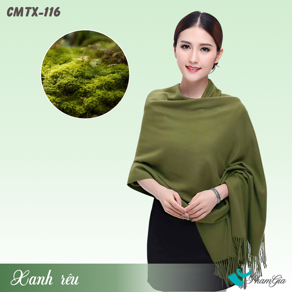 Khăn Choàng Cashmere Trơn Cao Cấp Màu Xanh Rêu