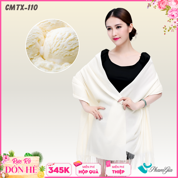 Khăn Choàng Cashmere Trơn Cao Cấp Màu Trắng Kem (CMTX110)