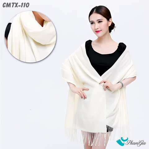 Khăn Choàng Cashmere Trơn Cao Cấp Màu Trắng Kem