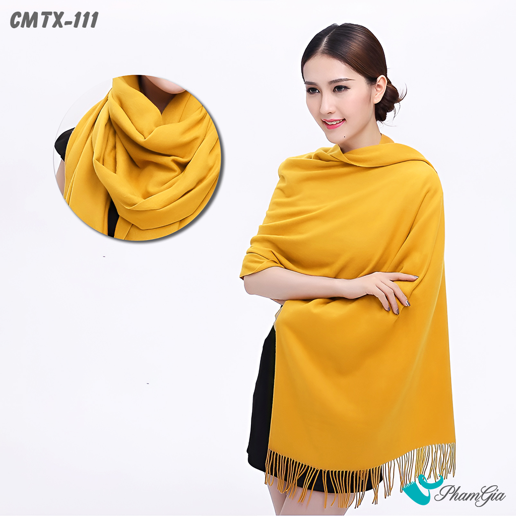 Khăn Choàng Cashmere Trơn Cao Cấp Màu Vàng Nghệ