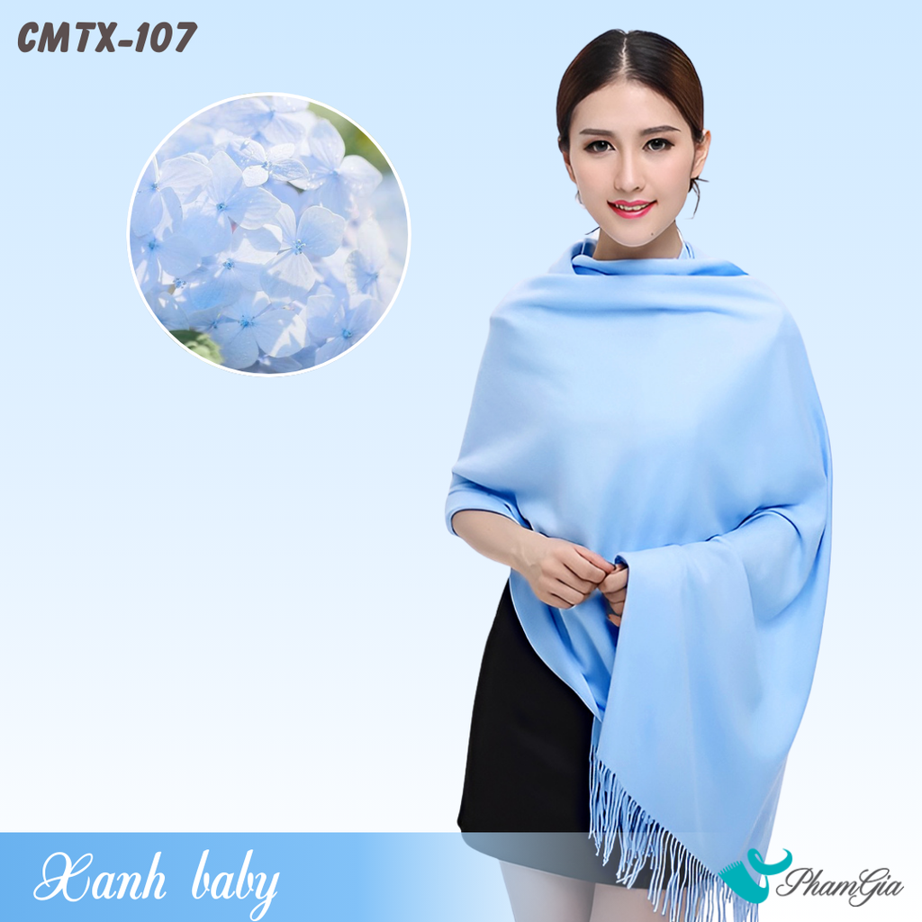 Khăn Choàng Cashmere Trơn Cao Cấp Màu Xanh Baby