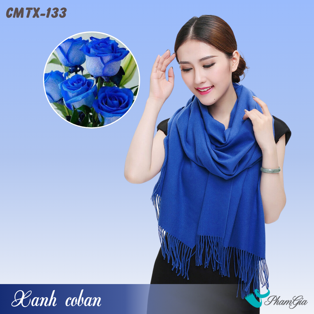 Khăn Choàng Cashmere Trơn Cao Cấp Màu Xanh Coban