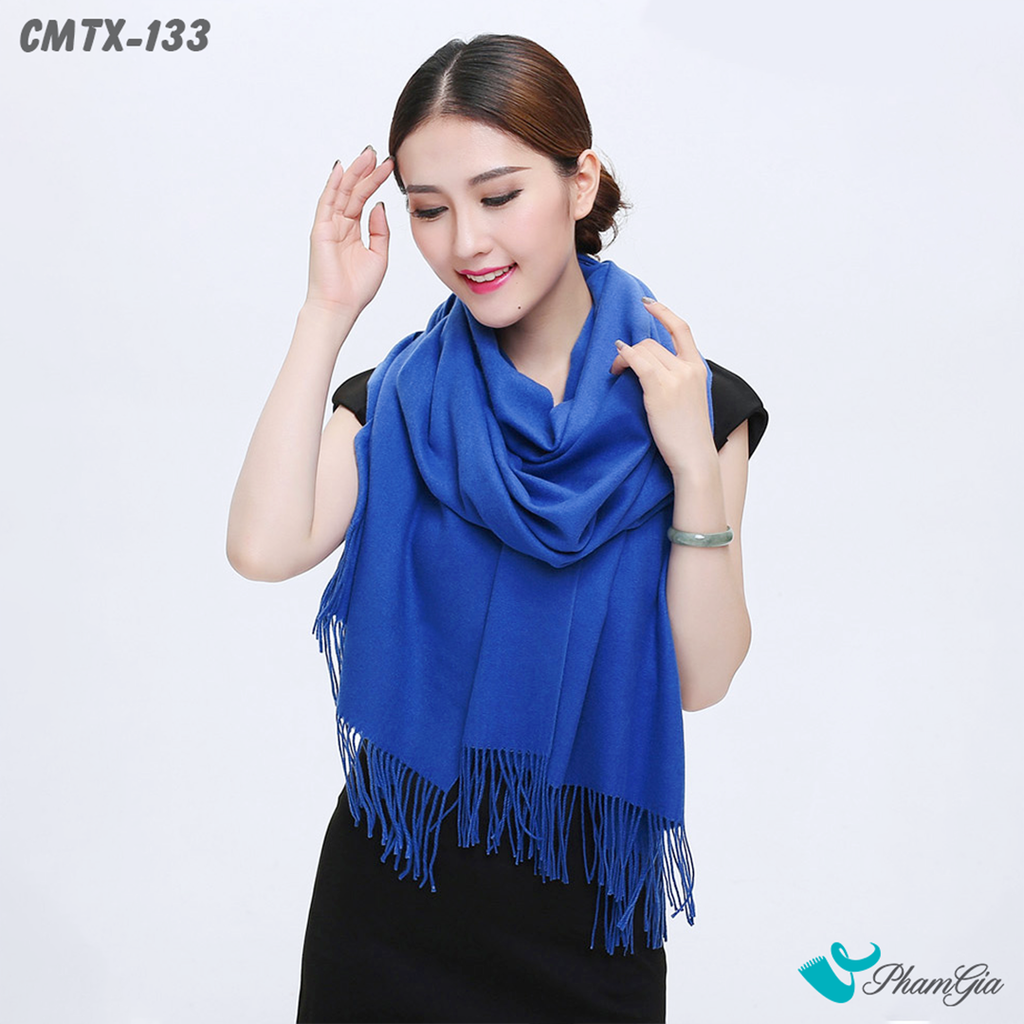 Khăn Choàng Cashmere Trơn Cao Cấp Màu Xanh Coban