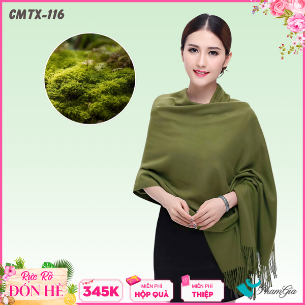 Khăn Choàng Cashmere Trơn Cao Cấp Màu Xanh Rêu (CMTX116)